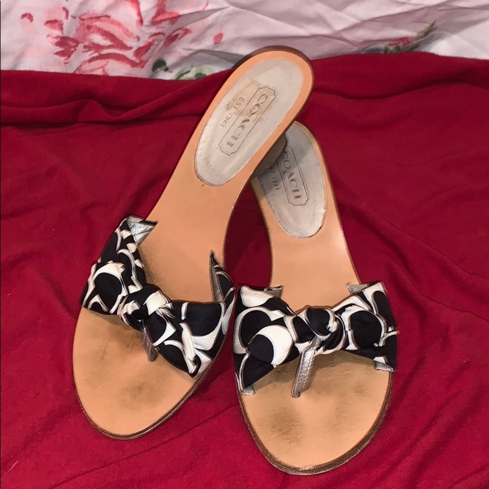 Coach Thong Slides (Black & White w/silver heel)